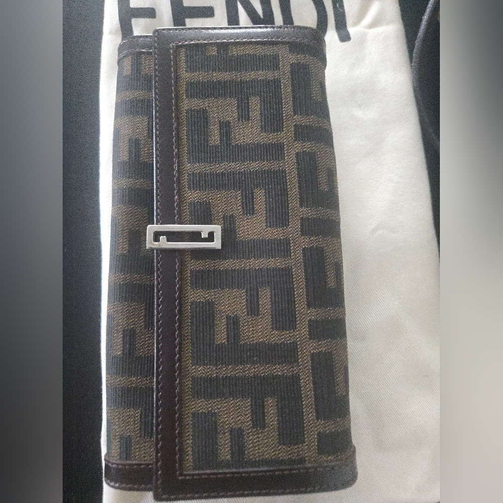 Fendi Zucca Print Brown Zippered Tote And Wallet Set Excellent Used Condition - Picture 7 of 17